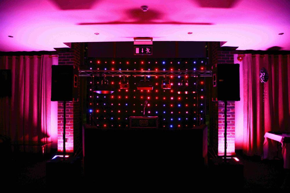 Nazeing Golf Club, Essex, Standard Set Up, Black Booth, Black Backdrop With Coloured Starlights, Pink Uplighting