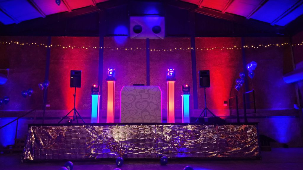 The Barns At Lodge Farm Nazeing Essex, Premier Set Up, White Booth, Red And Blue Uplighting